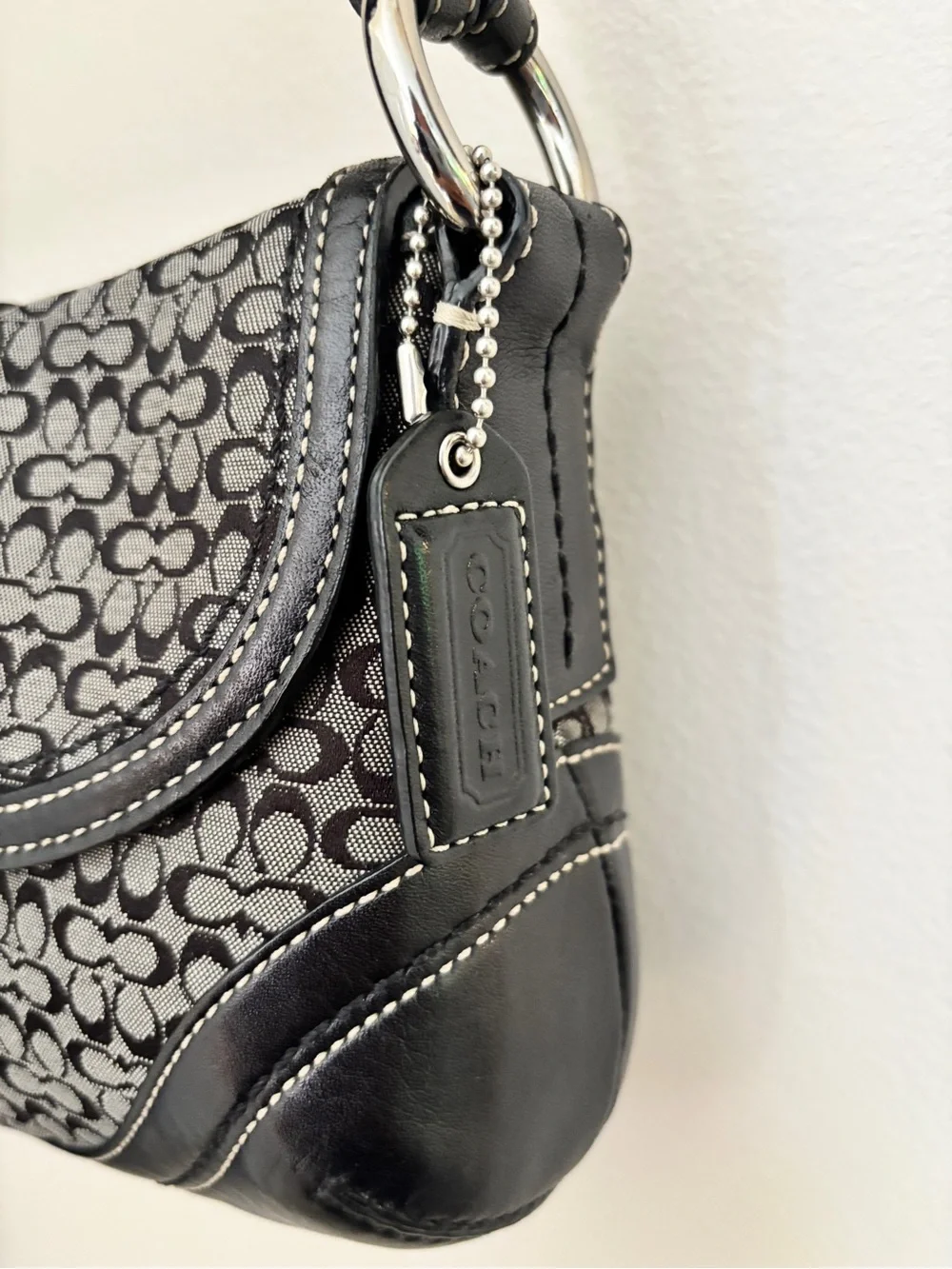 Coach Vintage Black Signature SoHo Bag with Silver Buckle